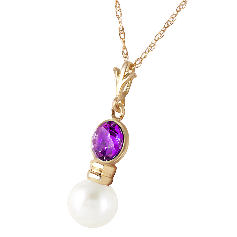 14K. SOLID GOLD NECKLACE WITH AMETHYST & PEARL (Yellow Gold) - Picture 2 of 3